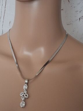 Lia Sophia Silvertone Clear Crystal Pendant Necklace On Herringbone Chain